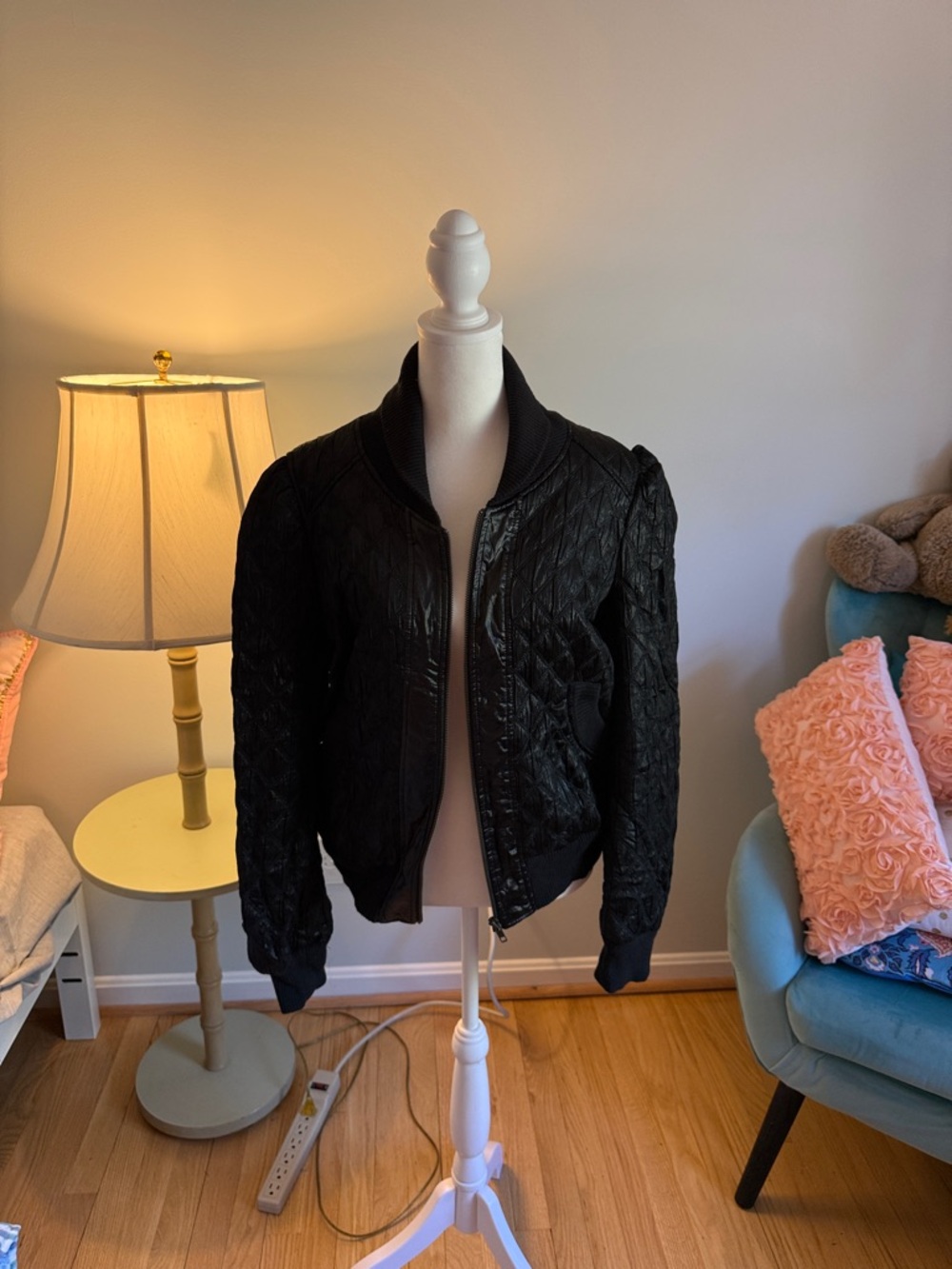 French Connection Quilted Black Bomber Jacket - Women